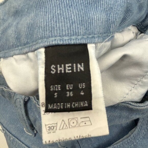 Shein Baggy Straight Raw Hem Women's size 4 Two Tone Stripes Blue Denim jeans - Picture 2 of 4